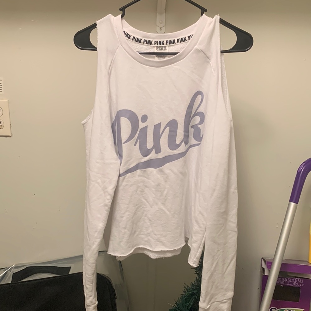 Victorias Secret/Pink , white, cut choulder long sleeve.